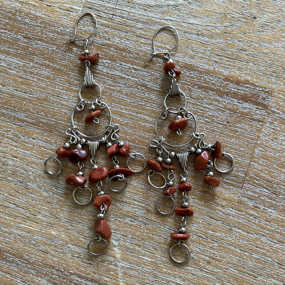 Handcrafted Brown Goldstone Dangle Chandelier Earrings - Women Jewelry